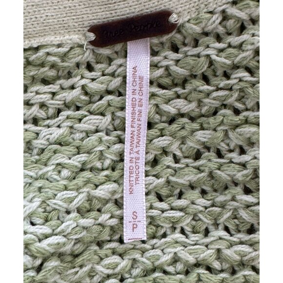 Free People Sweater Coconut V-Neck Green Kiwi Cream Combo Boho Women's Size S - Picture 4 of 8